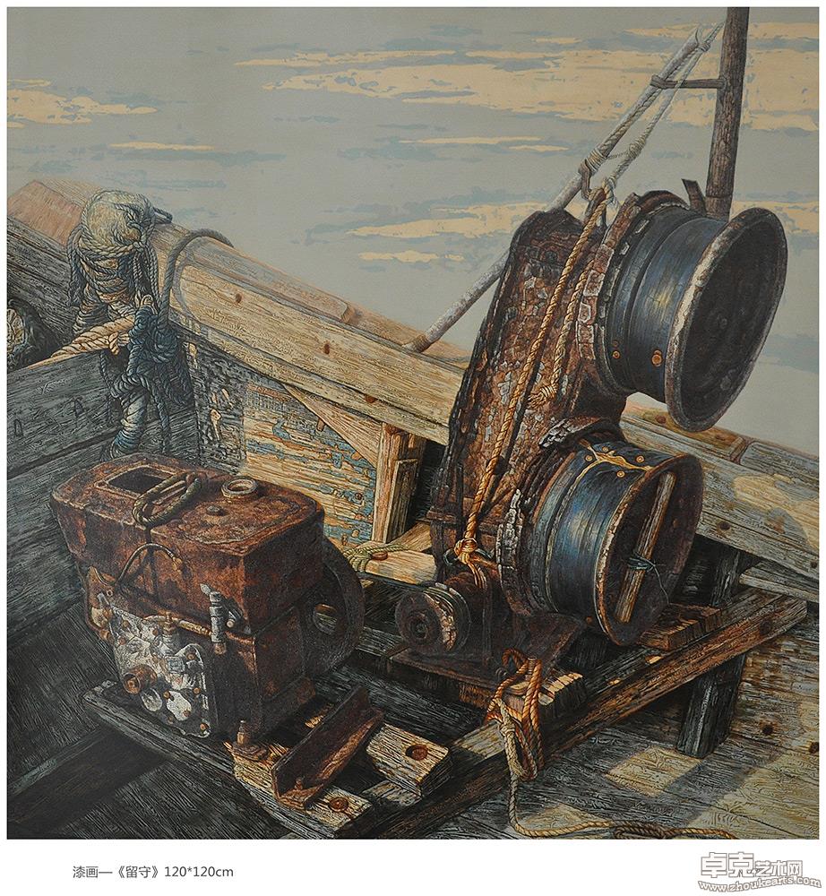 漆画《留守》120*120cm