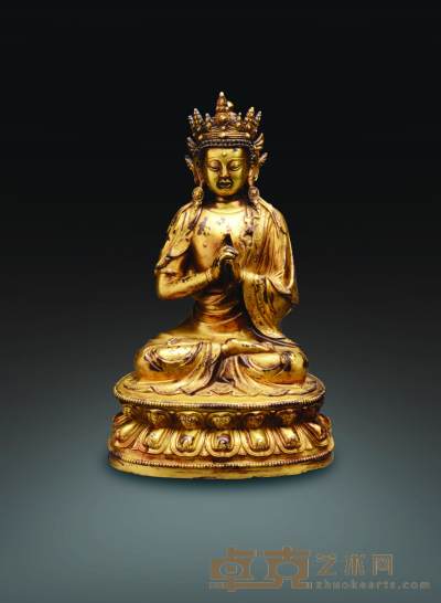 清代 鎏金铜佛像 高：34cm