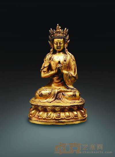 清代 鎏金铜佛像 高:34cm