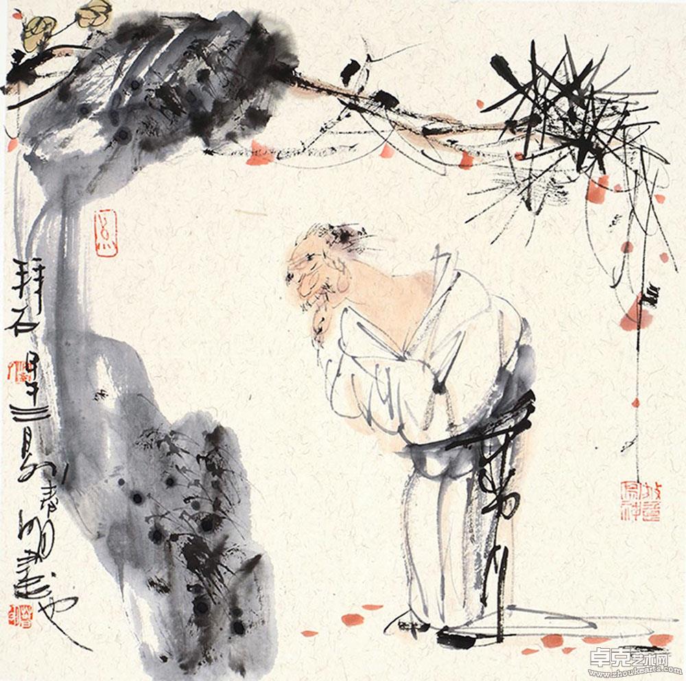 拜石图 50x50cm