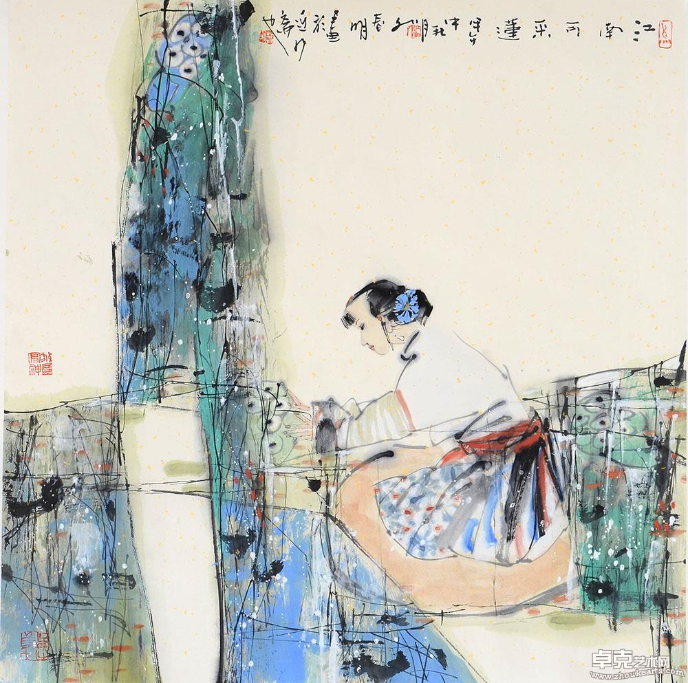 采莲图 68x68cm 