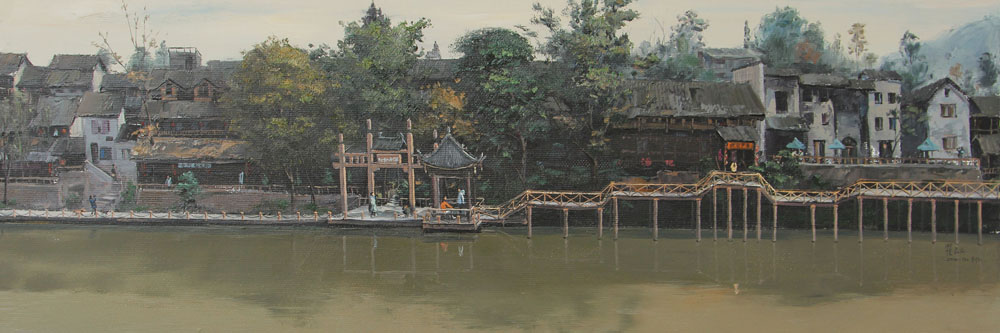 柳江古镇之二 布面油画 30x90cm