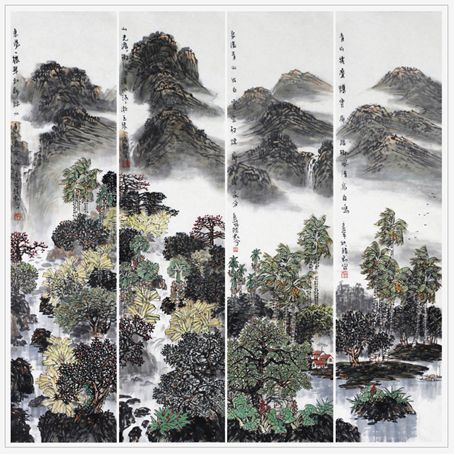 南国春韵(四条屏) 136×34cm×4