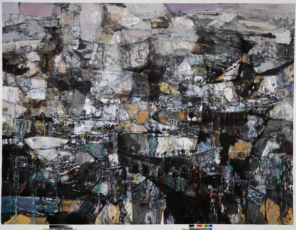 煤球与被切割的山体之一（中国画）193x253cm
