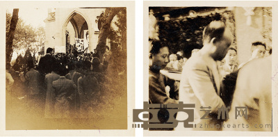 鲁迅出殡旧照片 6×6cm×2