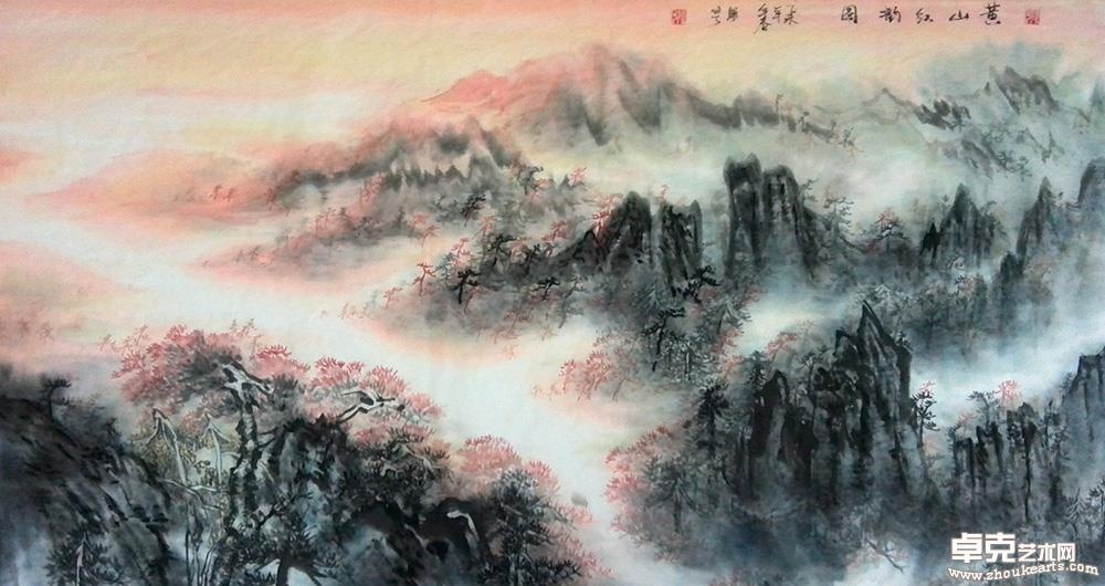 《黄山红韵图》180 x 97 cm