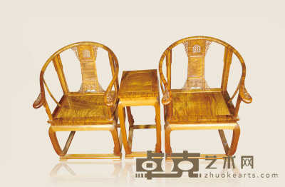 金丝楠木明宫椅三件套  椅子：100×75×54×2 茶几：37×72×45