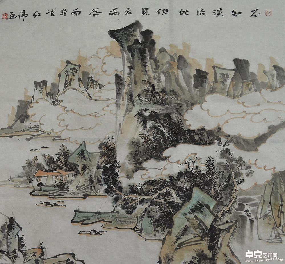 不知溪流处但见云满谷68x68cm