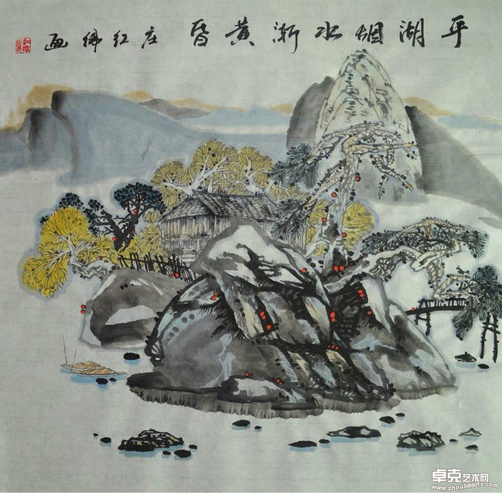 平湖秋水渐黄昏68x68cm