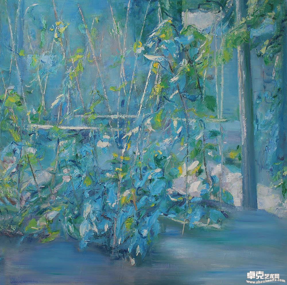 篱笆.阳光.树叶100*100CM