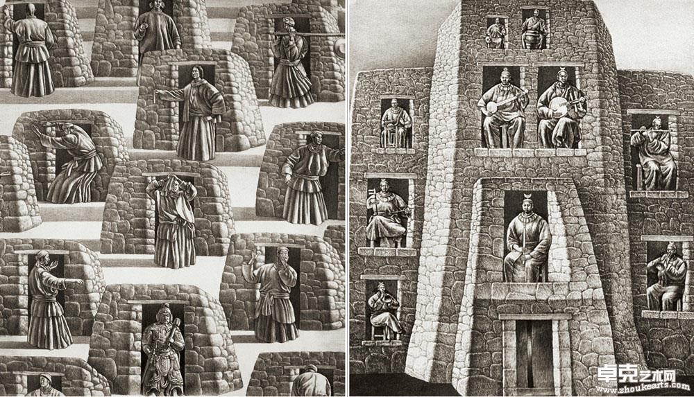 石头寨组画系列 四 53x46cmx2  