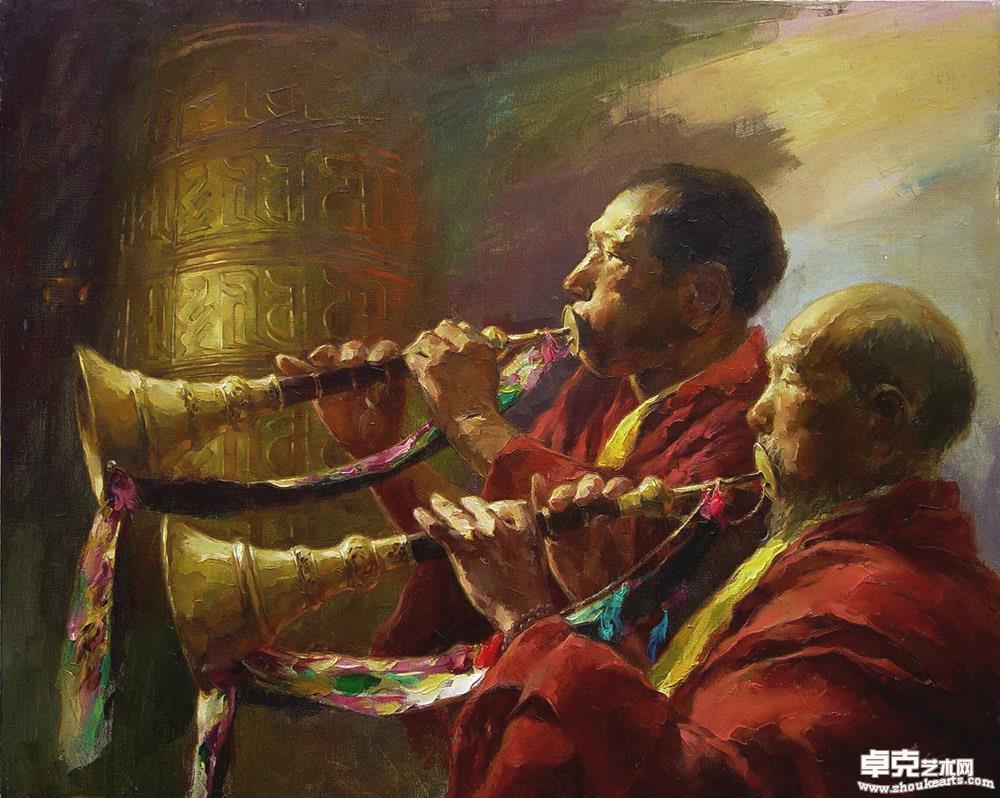 《吹法号的喇嘛》116cmx89cm