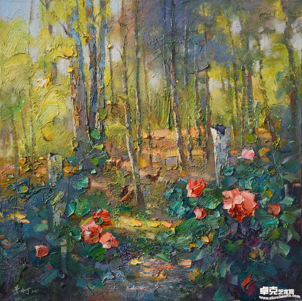 《有玫瑰的风景》68cmx68cm