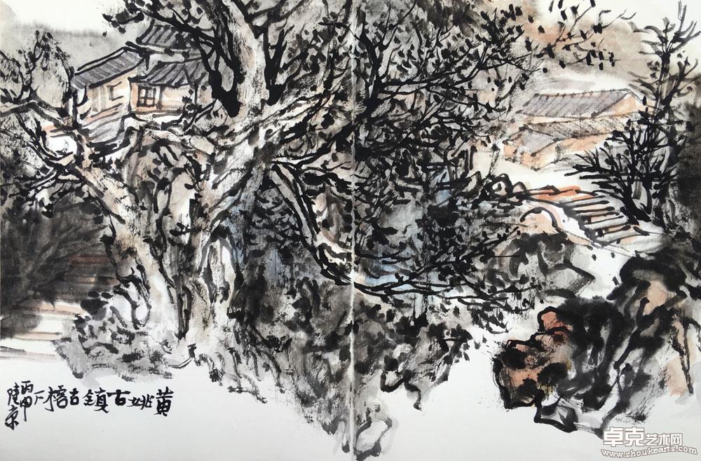 黄姚古榕树下480x620mm 