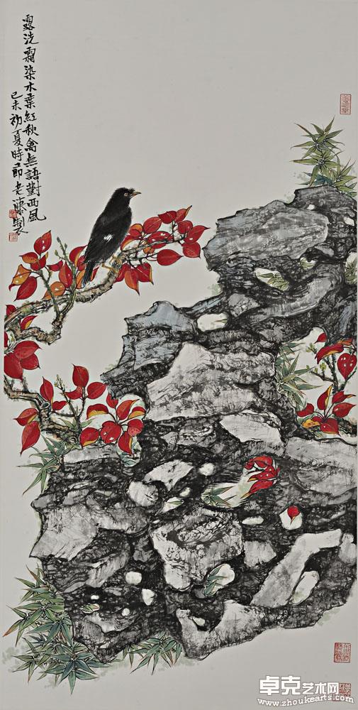 红叶幽禽 138X68cm