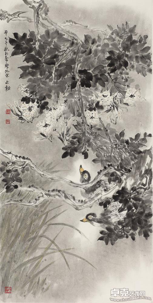 花溪幽禽图136X70cm
