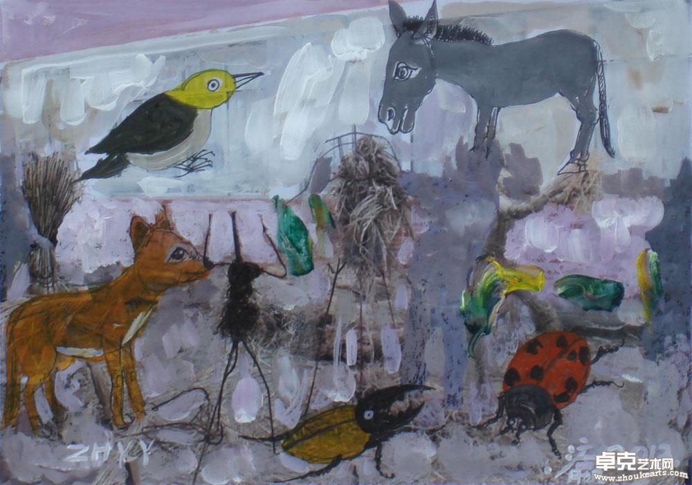 《有五个动物的仓库》29.5x21cm