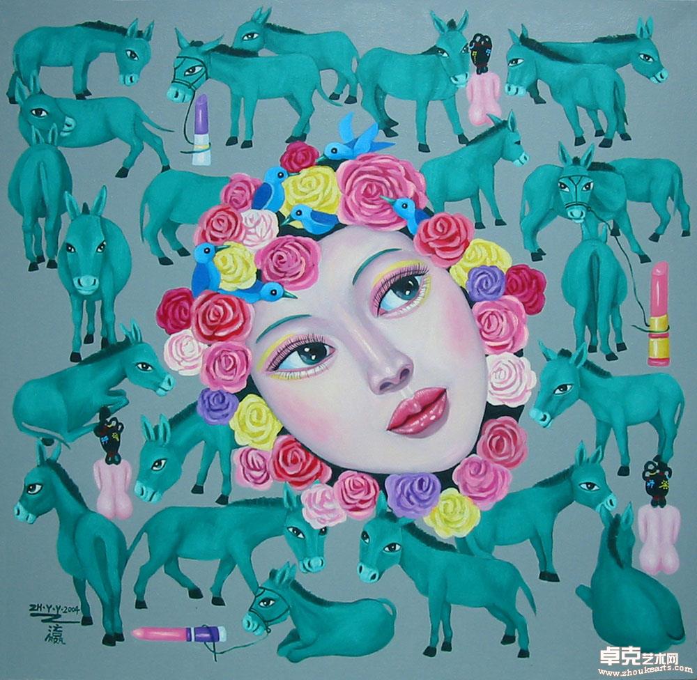 《驴-玫瑰-脸》78x78cm
