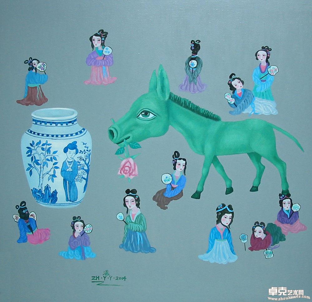 《驴-青花瓶》78x78cm
