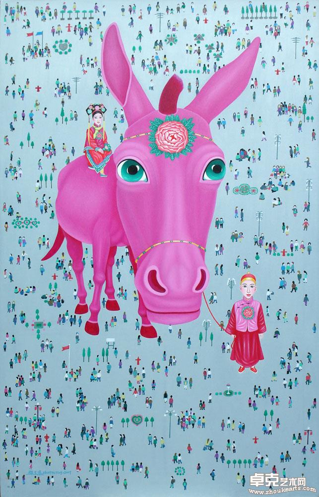 《广场-玫瑰红驴2007-2》90x140cm