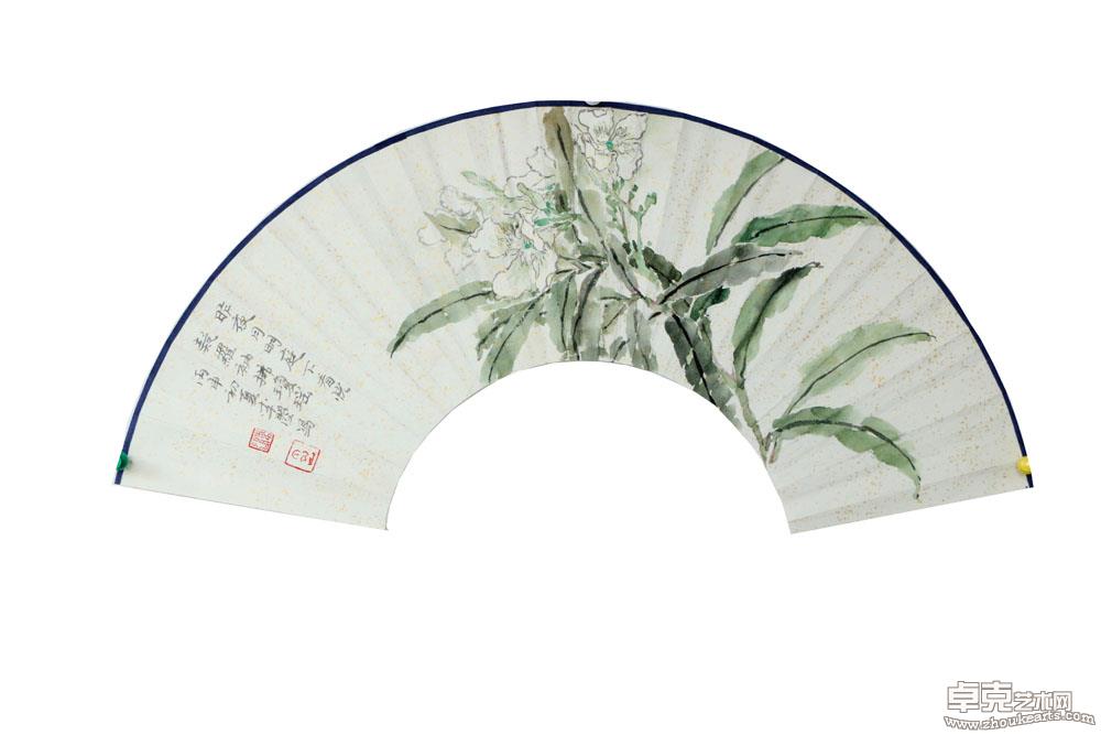 写生夹竹桃 7寸18方 宣纸扇面