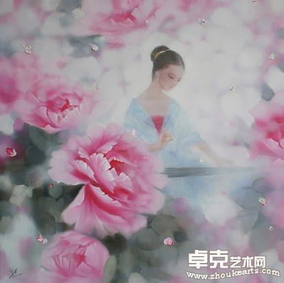 何达油画《国色天香》100x100cm
