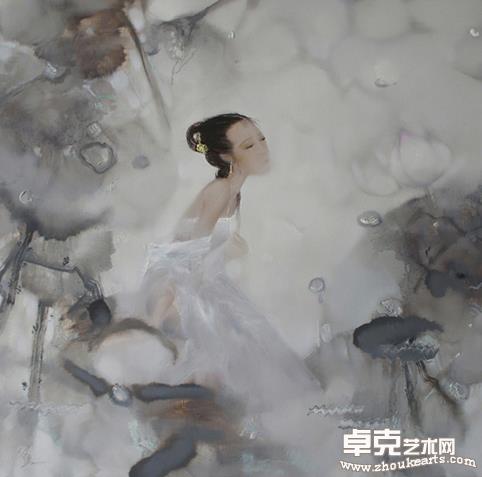 何达油画《荷塘夏夜》100x100cm