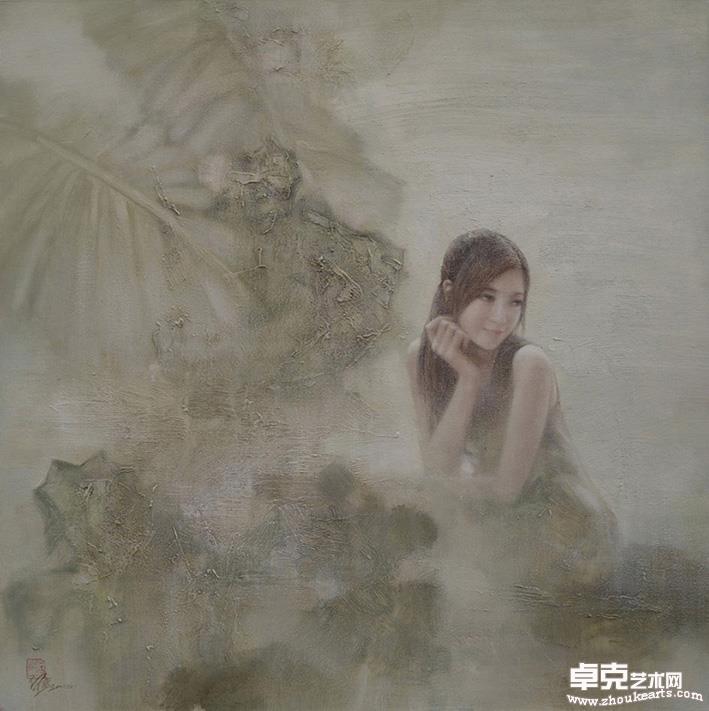 何达油画《素心清澈》 100x100cm