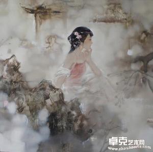 何达油画《游园》