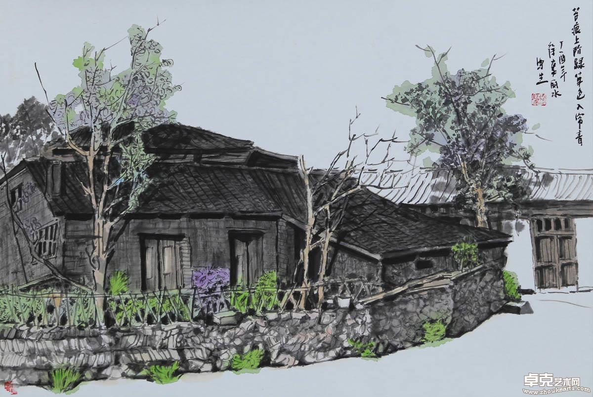 苔痕上阶绿草色入帘青40x60cm