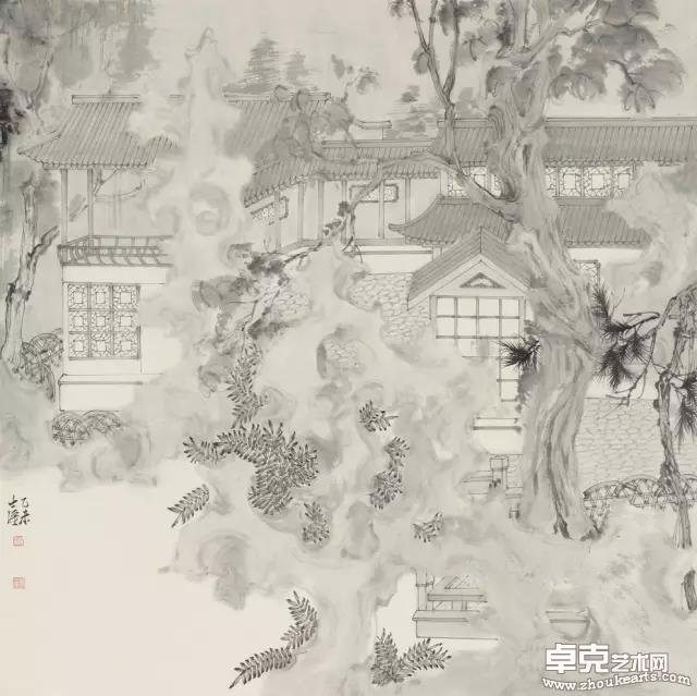  水墨园林系列之一  50×50cm  