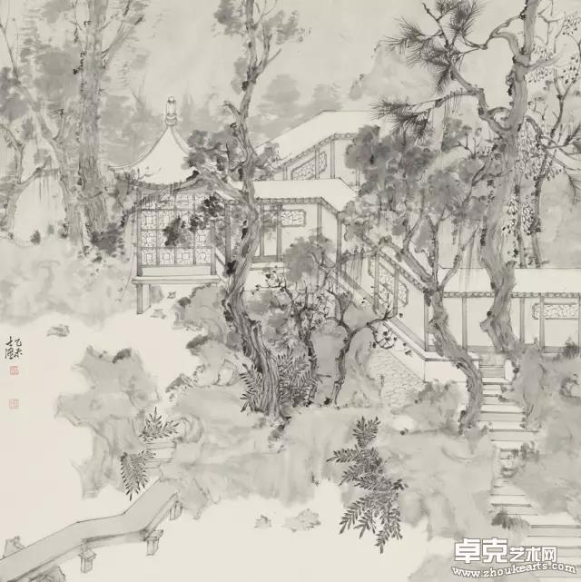  水墨园林系列之三  50×50cm 