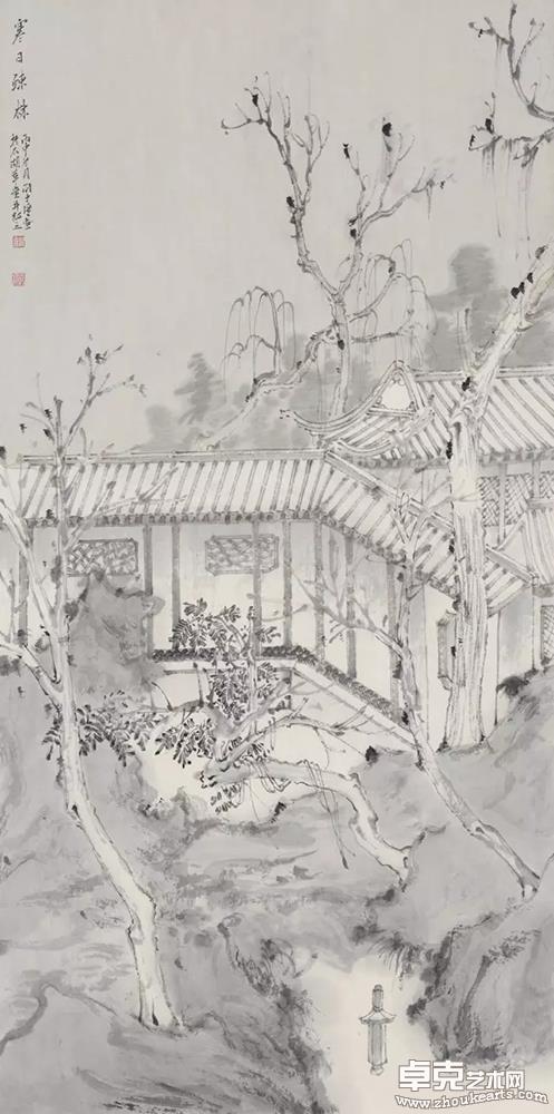 寒日疎林  66×33cm  