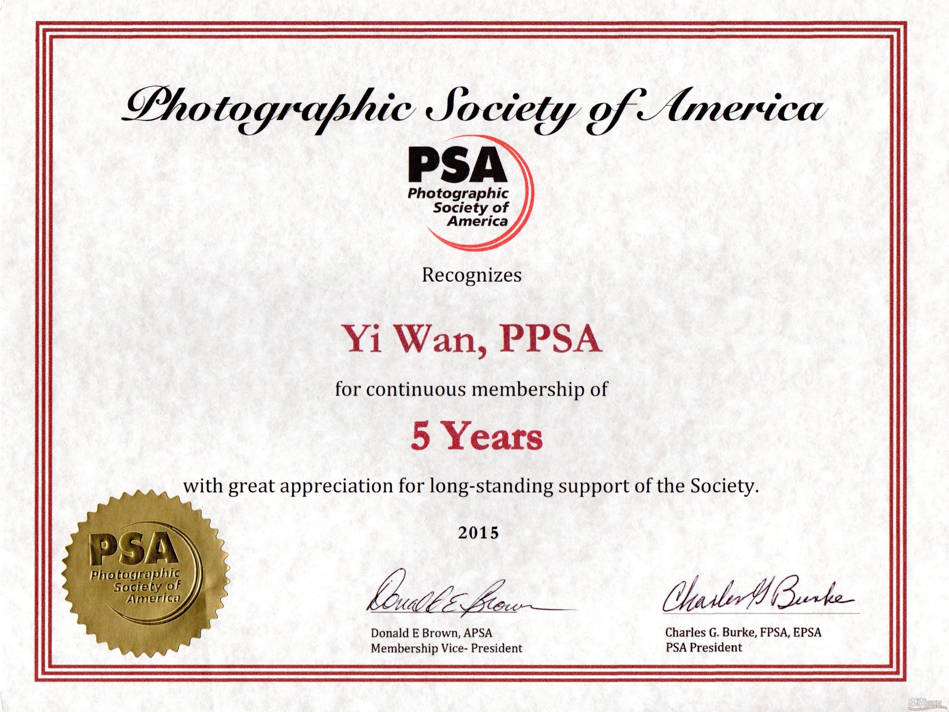 PPSA（影艺精通会士）名衔证书