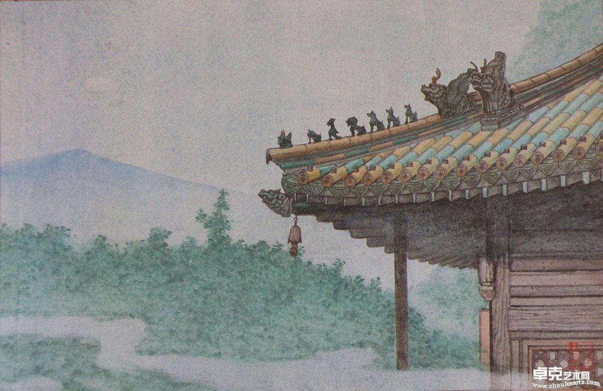 《古刹不绝飞鸟声》30x46cm