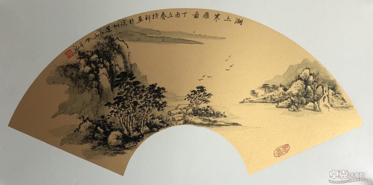 湖上寒雁图 66x33cm
