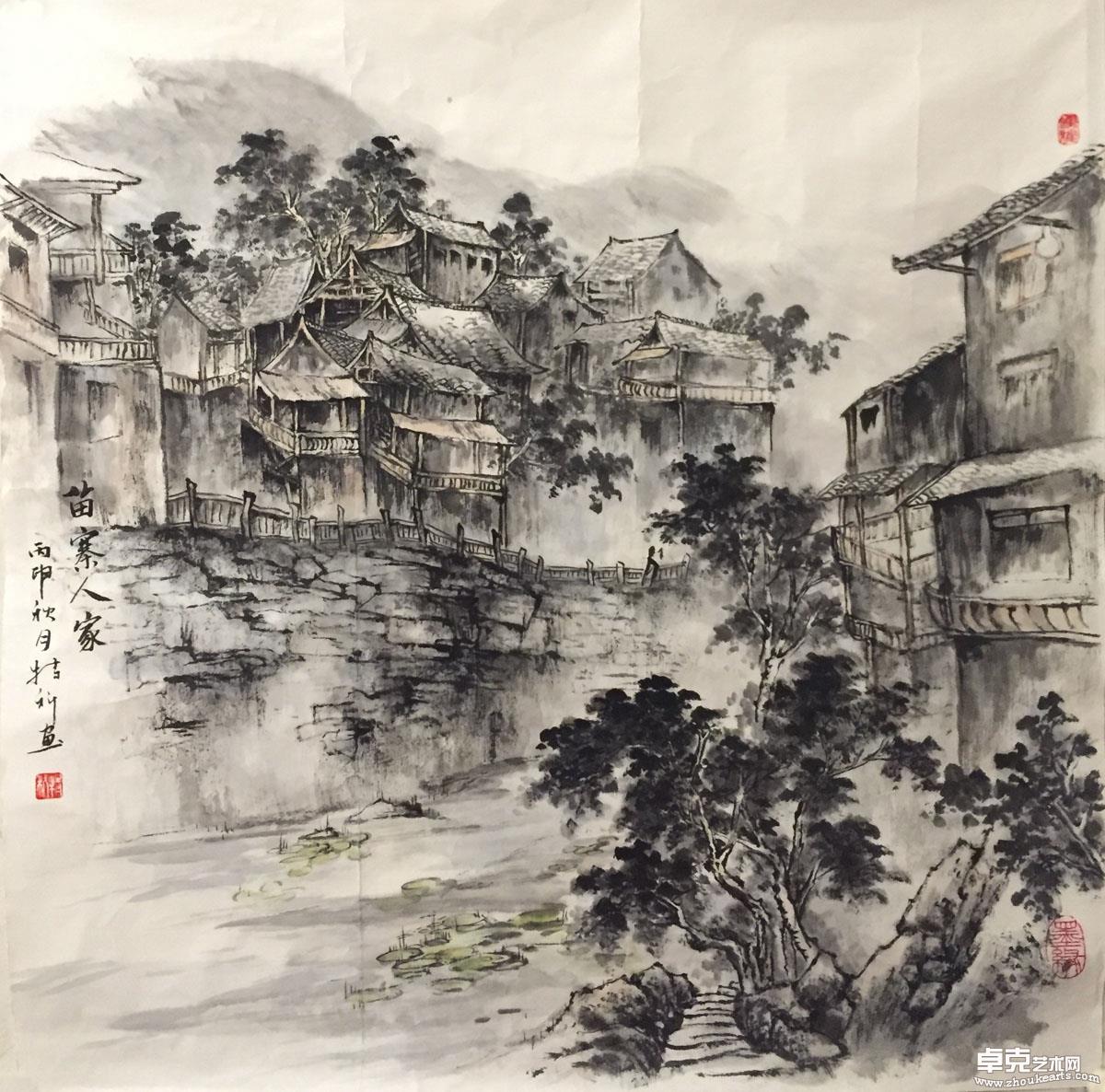 黔东南写生之一：苗寨人家69x69cm