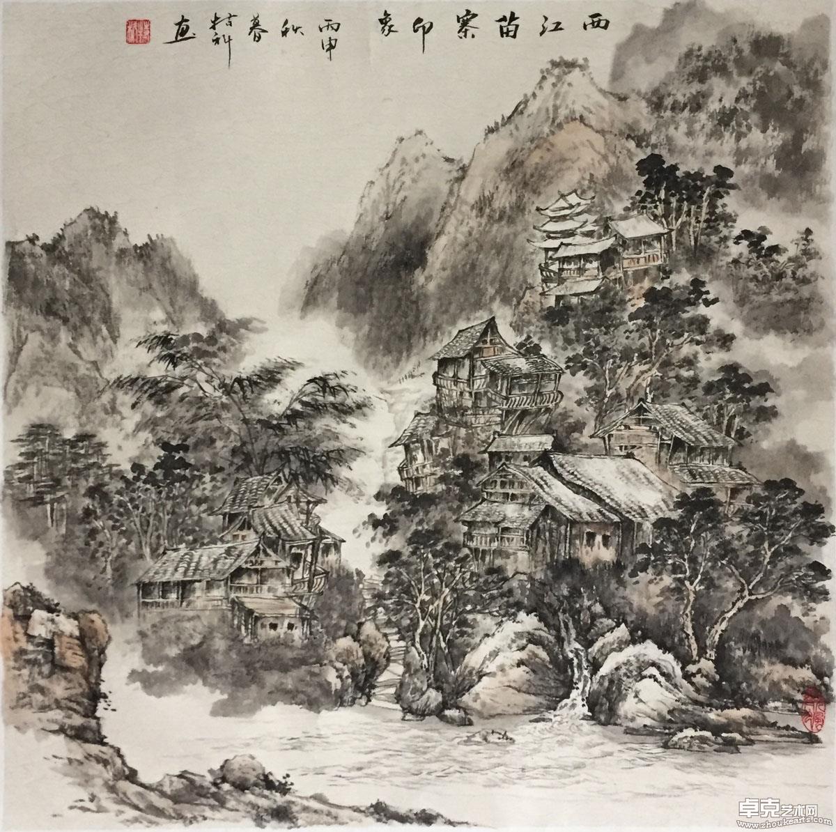 黔东南写生之二：西江苗寨印象69x69cm.