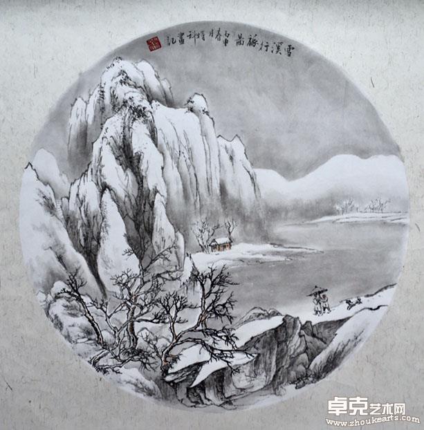 雪溪行旅图50x50cm